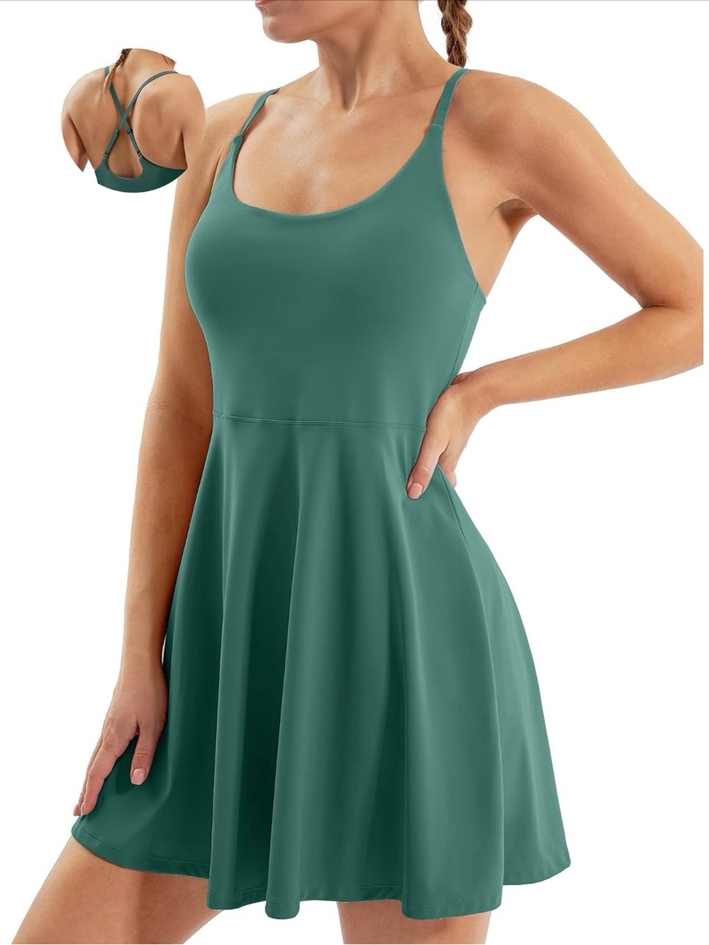NWT Ewedoos athletic tennis dress with attached shorts and built in shelf bra